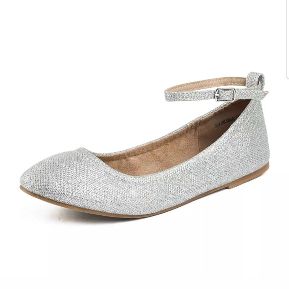 silver flat shoes with ankle strap